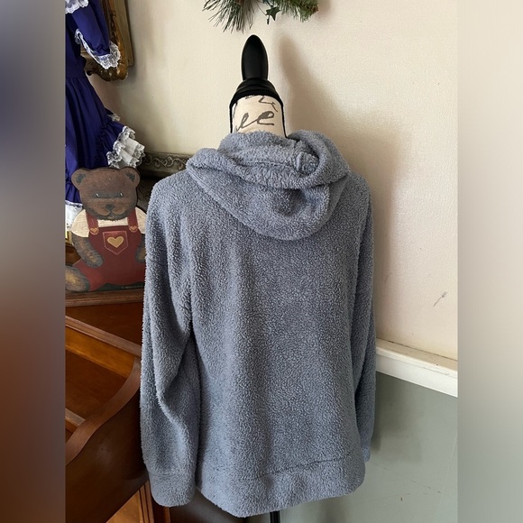 Pink Rose Sherpa Blue Hoodie with pockets - Picture 4 of 5
